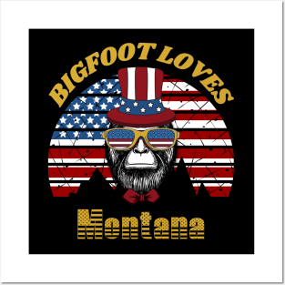 Bigfoot loves America and Montana Posters and Art